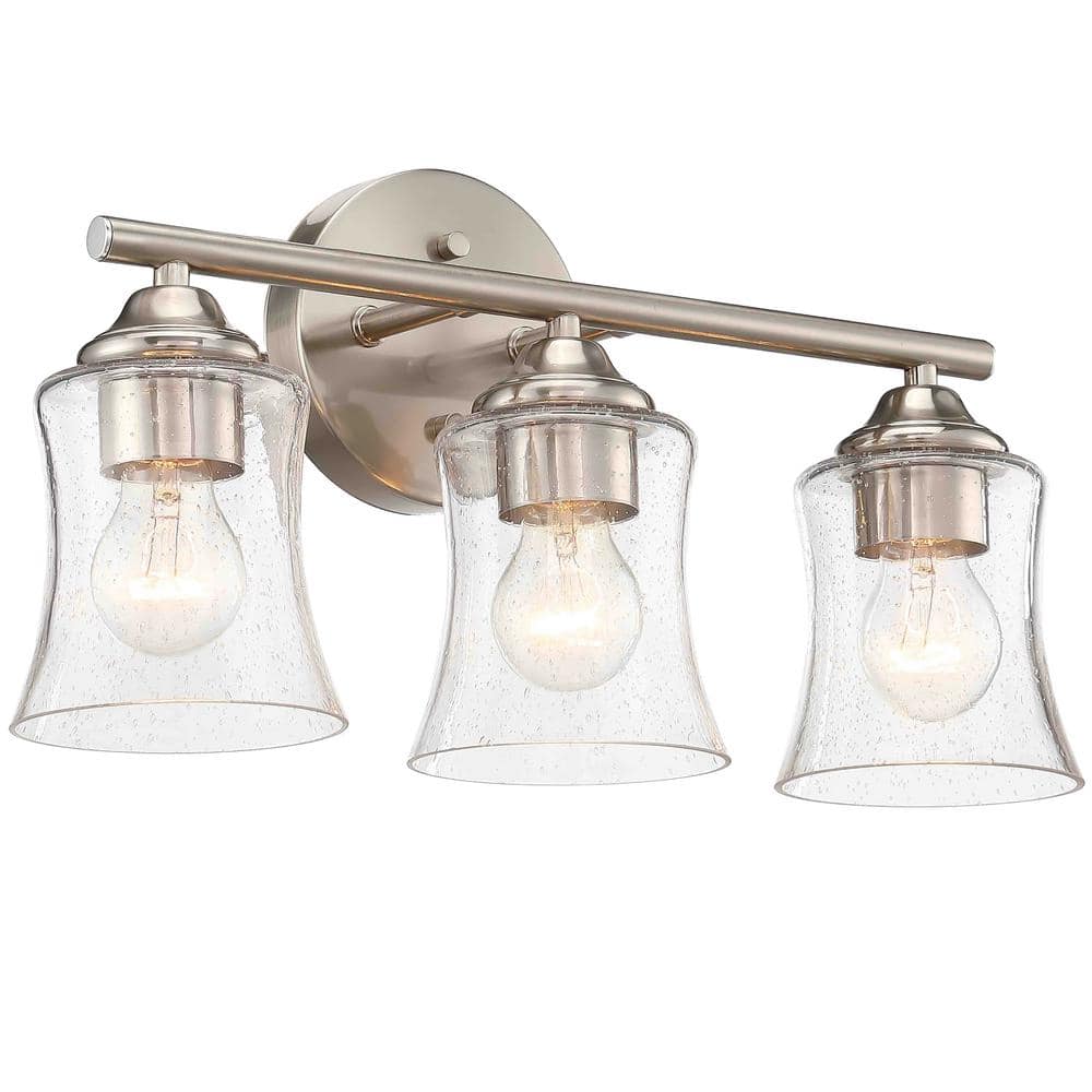 17.69 in. 3-Light Brushed Nickel Bathroom Vanity Lighting with Seeded Glass price history on PriceWatchPro