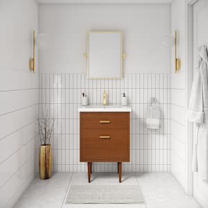 Brandy 24.5 in. W x 18.5 in. D x 34.7 in . H Bath Vanity in Honey Walnut with White Ceramic Top