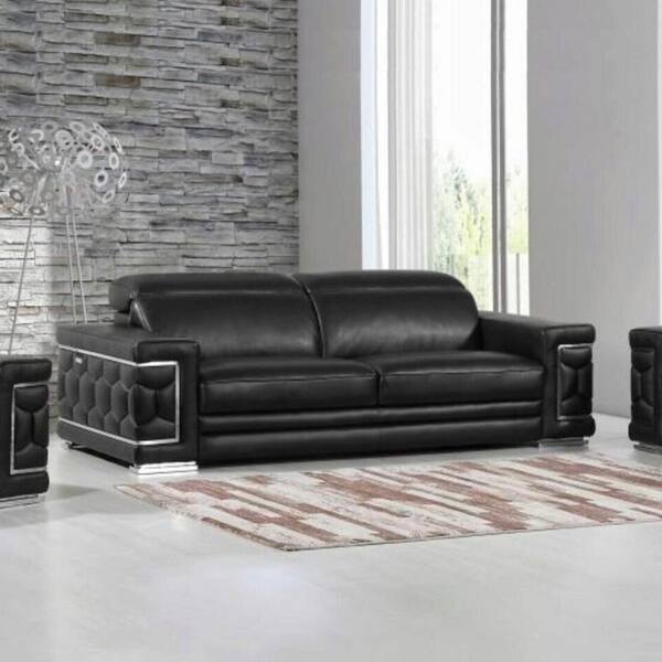 Homeroots Charlie 89 in. W Square Arm Leather Tight Back Rectangle Sofa in Black