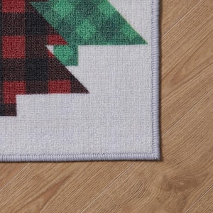 Christmas Tree Multicolor 2 ft. x 3 ft. Plaid Polyester Rectangle Indoor Scatter Rug