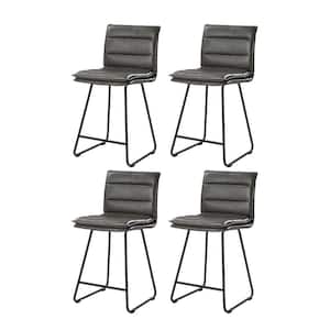 Gertrude Industrial Style Grey Faux Leather Bar and Counter Stool with 24 in. H Seat and Metal Base Set of 4