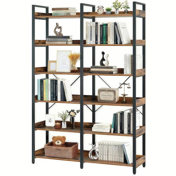 洋書 INDUSTRIAL CHIC Tahanbath 6-Tier Industrial Bookshelf 67 in. - Brown Metal Frame