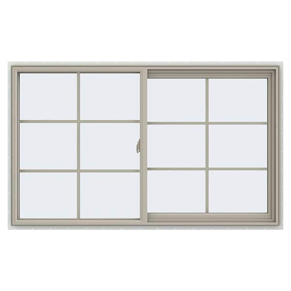 JELD-WEN 59.5 in. x 35.5 in. V-2500 Series Desert Sand Vinyl Right-Handed Sliding Window with Colonial Grids/Grilles