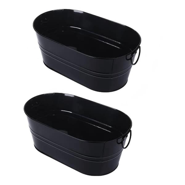 2-Pack 3 Gal. Galvanized Beverage Tubs with Handles, Metal Ice Buckets Drink Cooler for Parties and Mimosa Bar, Black