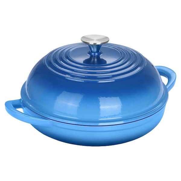 6 qt. Round Cast Iron Enameled Dutch Oven Pot in Blue with Dome Lid for Bread Baking, Self-Basting, Non-Stick