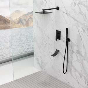 2-Handle 3-Spray Tub and Shower Faucet Handheld Shower Combos with 10 in. Rain Shower Head in Black (Valve Included)