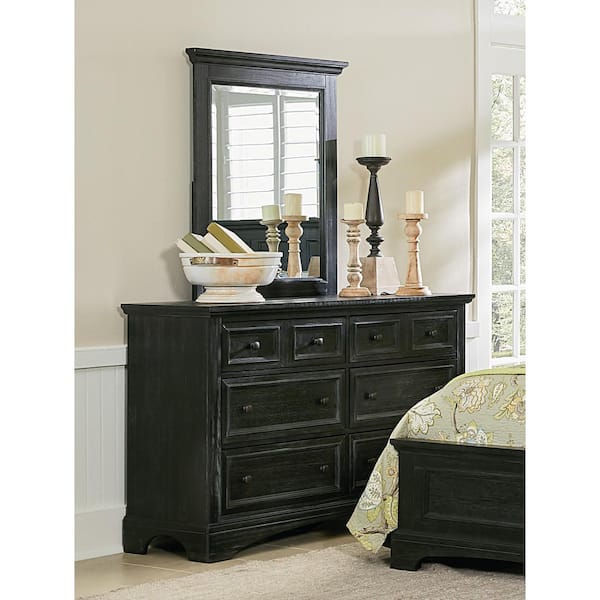 Osp Home Furnishings Farmhouse 6 Drawer, Black Dresser With Mirror And Chest Set