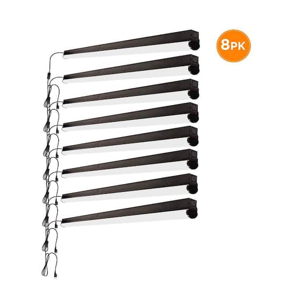 8-Pack 4 ft. Garage LED Linkable Matte Black Strip Light Fixture Plug-in or Hardwire 3600LM 40W Bright White 4000K