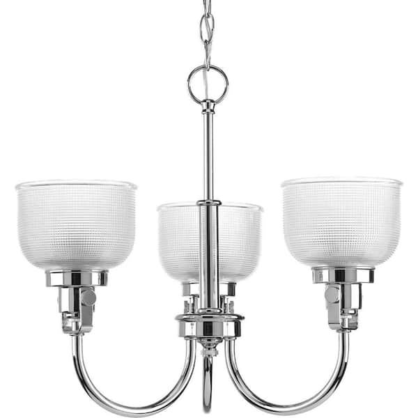 Progress Lighting Archie Collection 26-1/4 in. 3-Light Polished Chrome Clear Double Prismatic Glass Coastal Bathroom Vanity Light