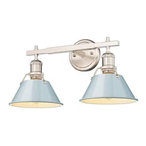 Orwell 18.25 in. 2-Light Pewter Vanity Light with Seafoam Shades