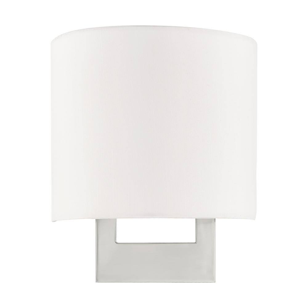 Elegant Brushed Nickel 1-Light Wall Sconce with Off-White Shade