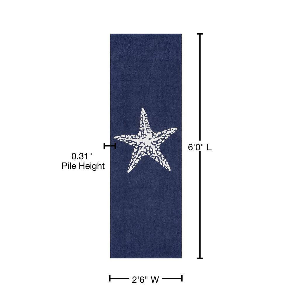 Navy Synthetic Starfish Indoor/Outdoor Runner Rug 2' x 6'