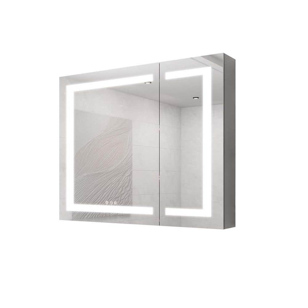 36 in. W x 30 in. H Rectangular Silver Lighted Anti-Fog Recessed/Surface Mo
