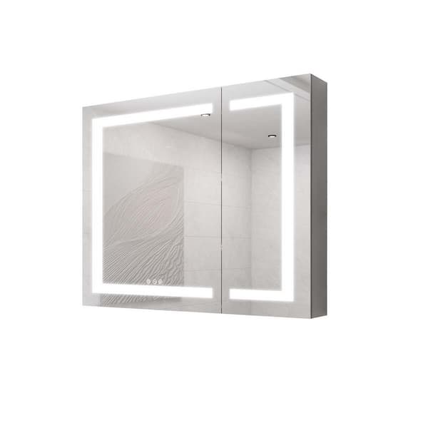Unbranded 36 in. W x 30 in. H Rectangular Silver Lighted Anti-Fog Recessed/Surface Mount Medicine Cabinet with Mirror