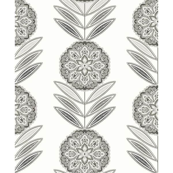 57.5 sq. ft. Mushroom Belle Floral Stripe Unpasted Nonwoven Paper Wallpaper Roll