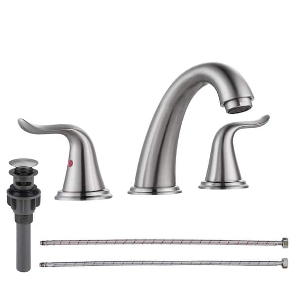 ARCORA 8 in. Widespread Bathroom Faucet with Pop Up Drain, 3 Hole Bathroom Sink Lavatory Faucet in Brushed Nickel