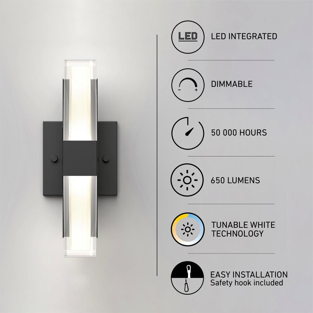 Gemini Matte Black Dimmable LED Outdoor Wall Sconce