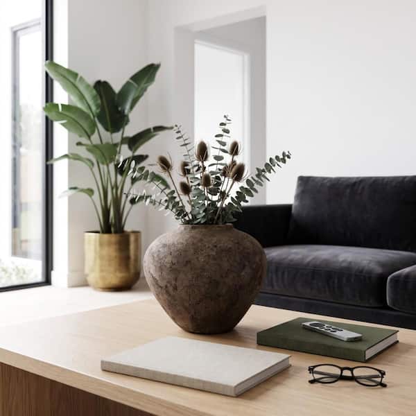 11.25 in. Brown Terra Cotta Round Modern Decorative Vase