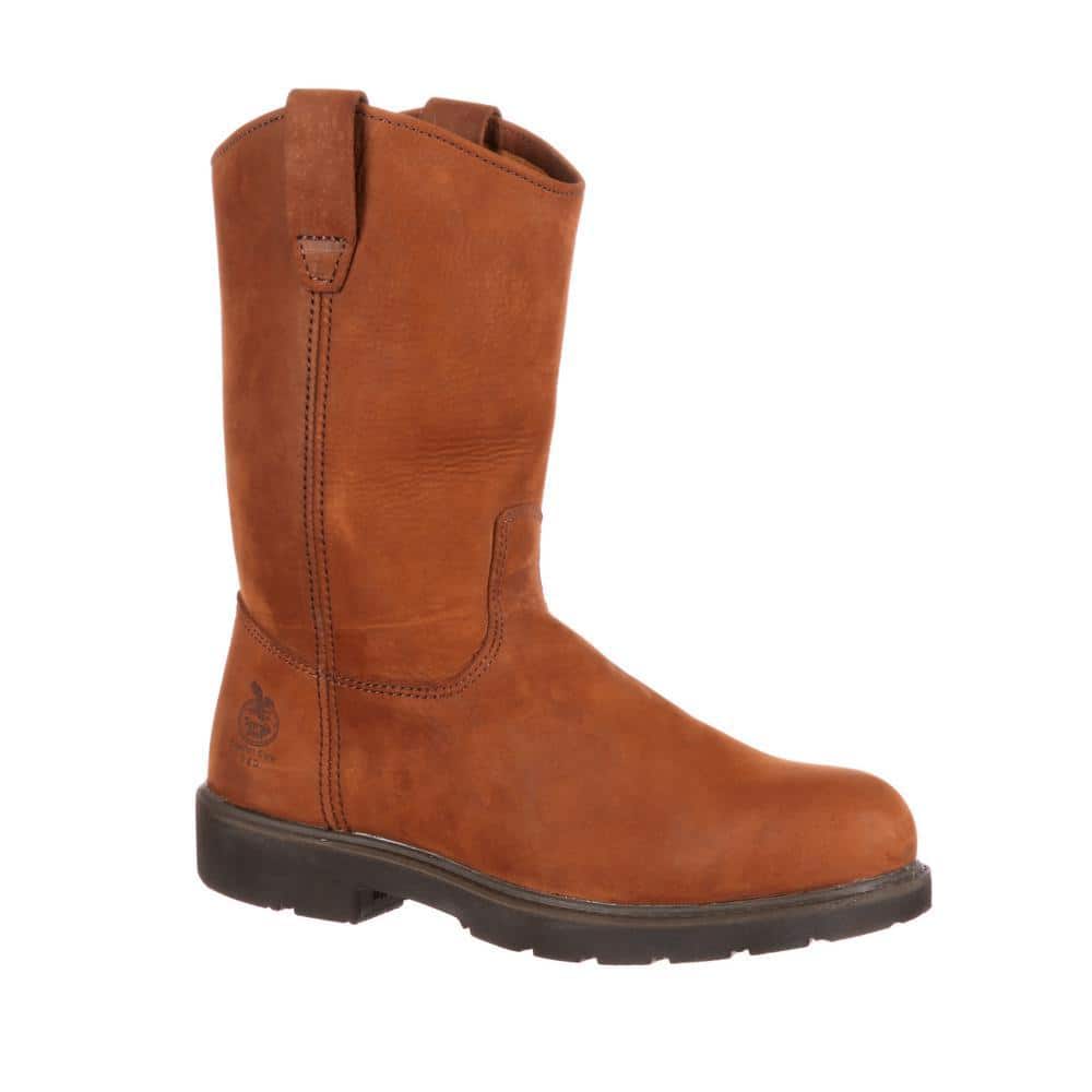 GEORGIA BOOT Men's Pull-Ons Non Waterproof 11 inch Wellington Work Boots - Steel Toe - Brown 9 (M)