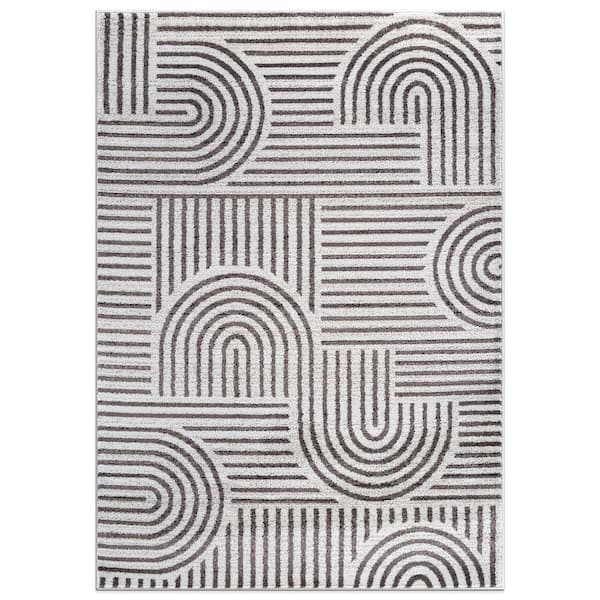 Bohemian Stripe Brown 7 ft. 10 in. x 10 ft. Arch Design Area Rug