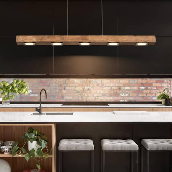 RRTYO Wason 7-Light 39.3 in. LED Wood Linear Kitchen Island Pendant Light