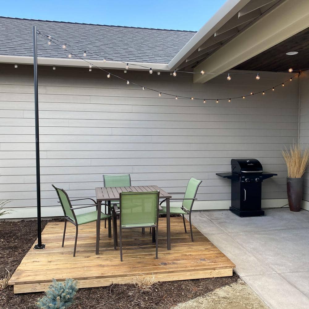 9.5ft Black Powder-Coated Steel String Light Pole Stand