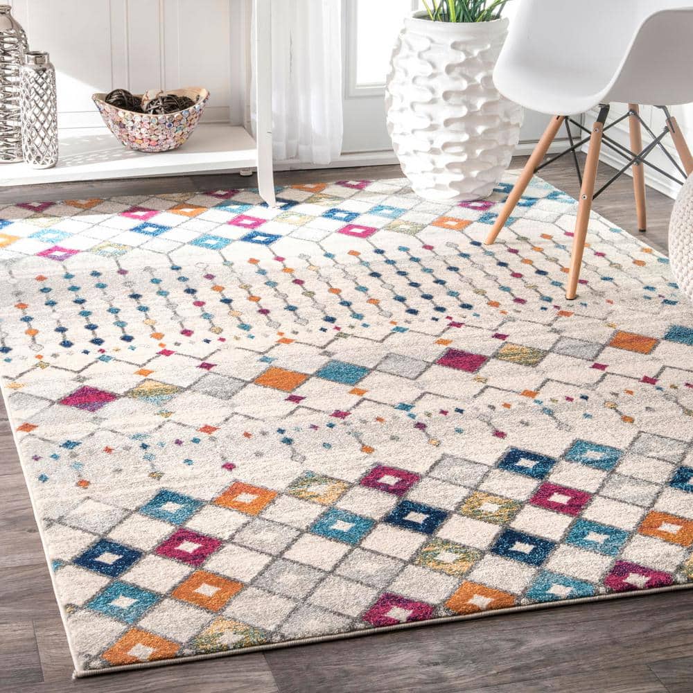 52'' Square Synthetic Moroccan Trellis Non-Slip Area Rug - Multi
