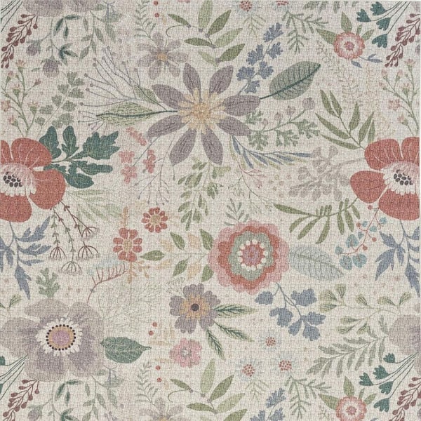 4 ft. x 6 ft. Gray and Pink Floral Power Loom Washable Non Skid Area Rug