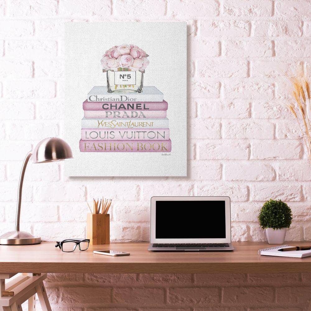 Pink and White Fashion Bookstack Abstract Canvas Wall Art