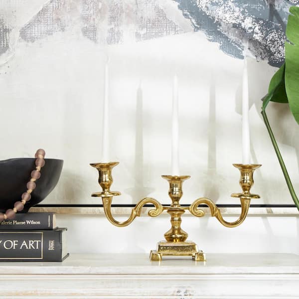 Novogratz 7 in. Gold Aluminum Scrolled Candelabra with 3 Candle Capacity