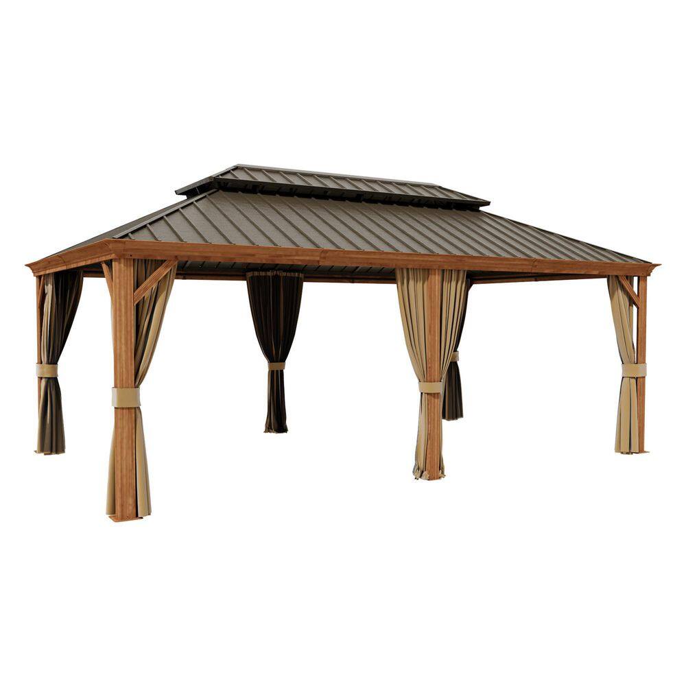 14 ft. x 22 ft. Double Iron Roof Hardtop Gazebo Aluminum Wood-Grain Frame Gazebo with Mesh and Curtains. price history on PriceWatchPro