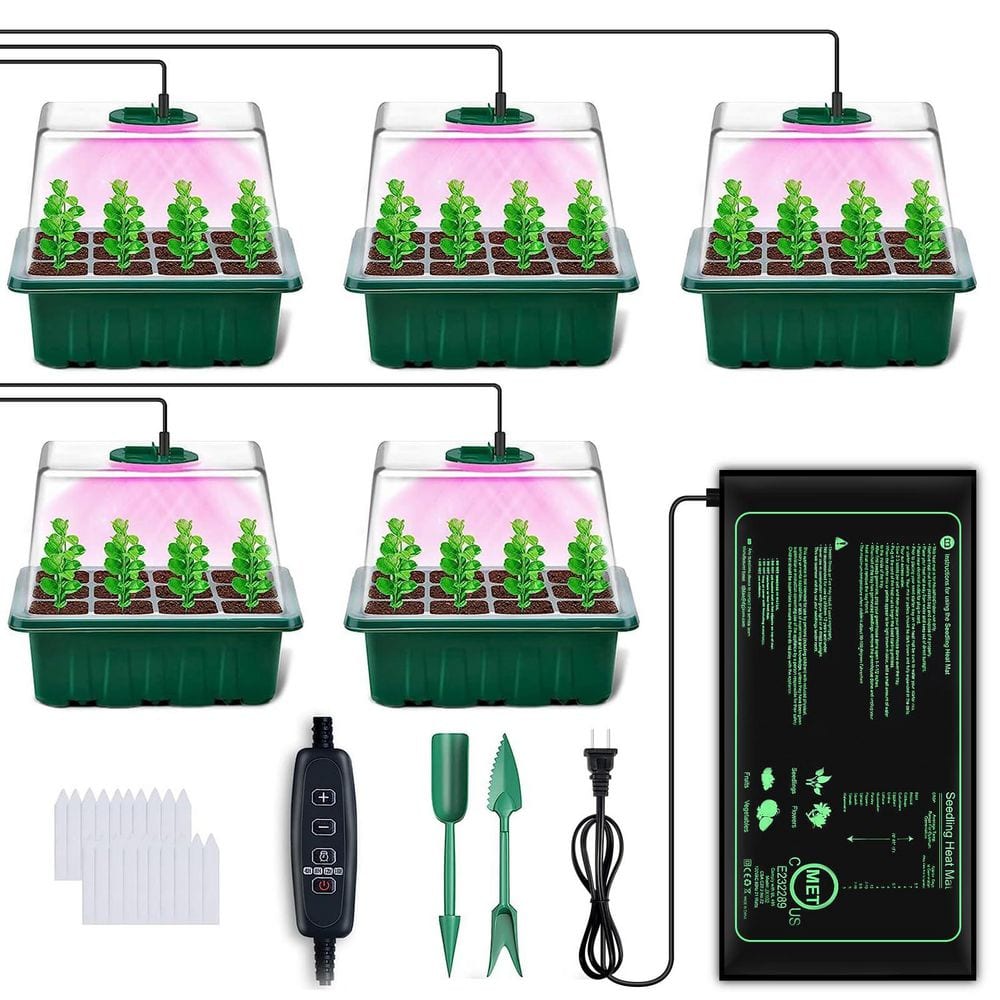 Indoor Green Seed Starter Kit with Tray, Grow Light and Heat Mat for Vegetable Herb Plant Germination (5-Pack) price history on PriceWatchPro