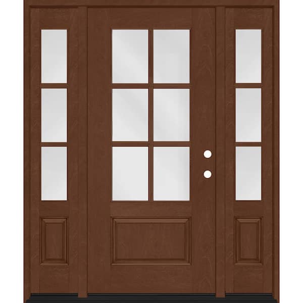 Steves & Sons Regency 68 in. x 80 in. 3/4-6 Lite Clear Glass LH Chestnut Stain Mahogany Fiberglass Prehung Front Door w/Dbl 14in.SL