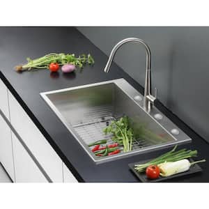 Drop-in Stainless Steel 33 in. Top Mount 16-Gauge Single Bowl Kitchen Sink