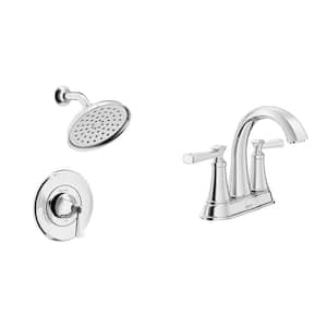 Rumson 4 in. Centerset Bathroom Faucet and Single-Handle 1-Spray Shower Faucet in Polished Chrome (Valve Included)