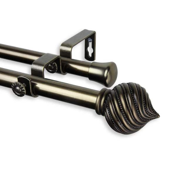 Rod Desyne 28 in. - 48 in. Telescoping Double Curtain Rod Kit in Antique Brass with Bisque Finial