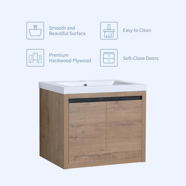 Modern 23.62 in. W x 18.11 in. D x 20.47 in . H Bath Vanity in Imitative Oak with White Resin Top