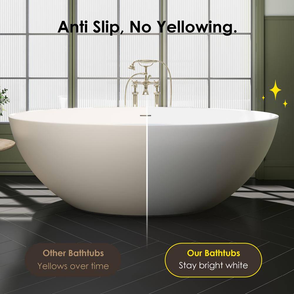 Cacciar 67" Matte White Freestanding Oval Soaking Bathtub