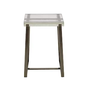 17.5 in. Grey Stainless Steel Cast Glass Top Square End Table