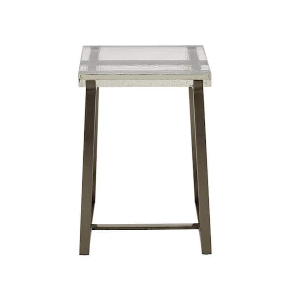 HomeSullivan 17.5 in. Grey Stainless Steel Cast Glass Top Square End Table