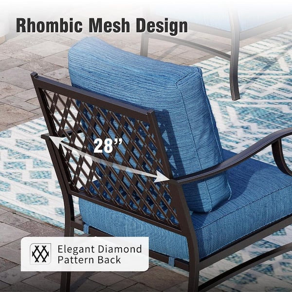 PHI VILLA Black 5-Piece Metal Meshed 7-Seat Outdoor Patio