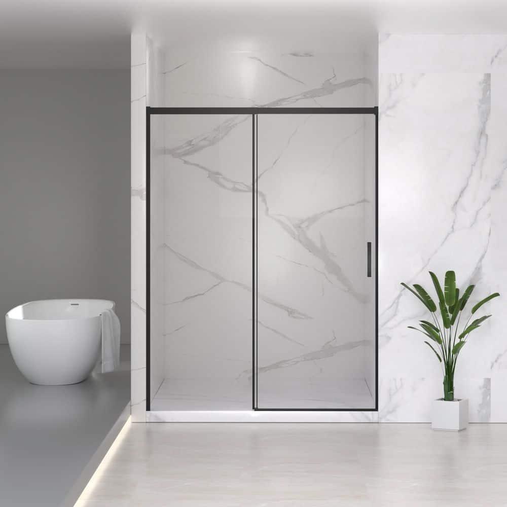 56-60 in. W x 74 in. H Semi-Frameless Sliding Shower Door, 1/4 in. Glass, Matte Black, Adjustable Width price history on PriceWatchPro
