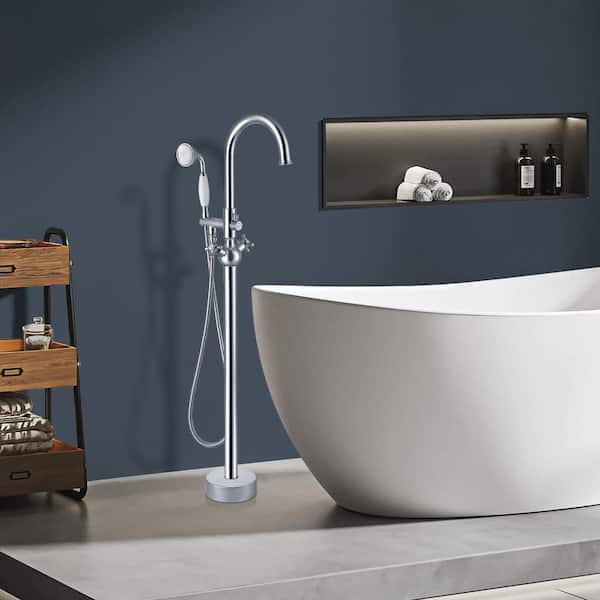 Satico 45-1/4 in. 2-Handle Freestanding Tub Faucet with Hand Shower Head in Chrome