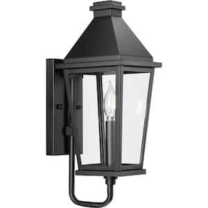 1-Light Textured Black Outdoor Lantern Richmond Hill Clear Glass Modern Farmhouse Small Wall Sconce No Bulbs Included