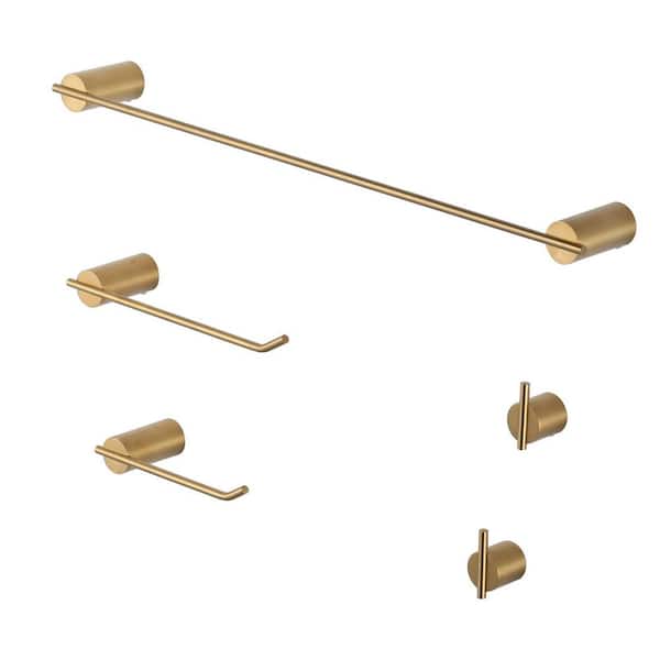 VEVETTA 5-Piece Bath Hardware Set with 24 in. Towel Bar Toilet Paper Holder and 2 Towel Hooks in Brushed Gold