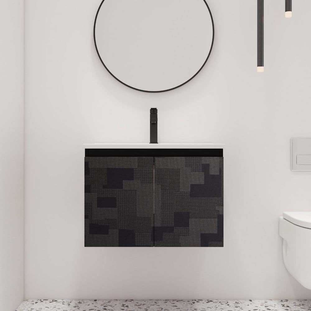 24 in. W x 18.3 in. D x 17.3 in. H Wall Mounted Bath Vanity in Black with W