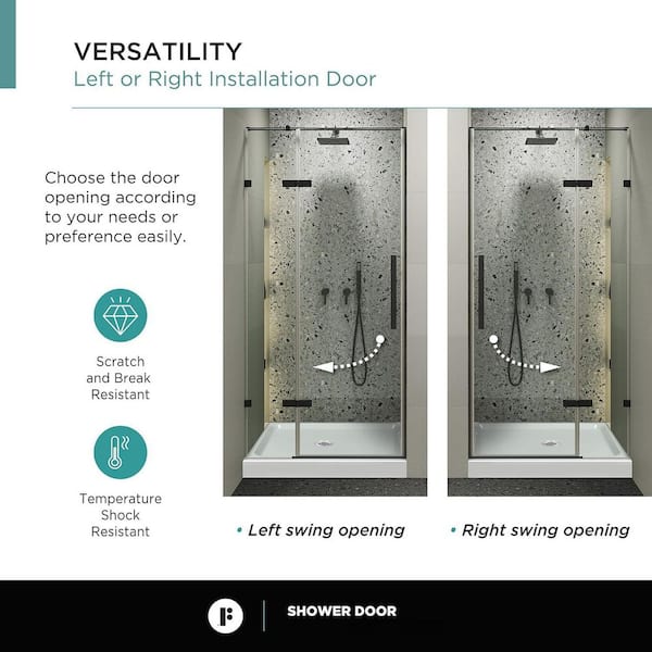 Fine Fixtures 42 in. W x 74 in. H Hinged Frameless Shower Door