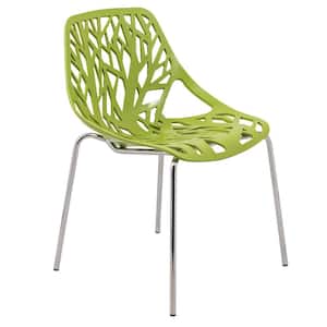 Asbury Modern Stackable Dining Chair With Chromed Metal Legs in Green