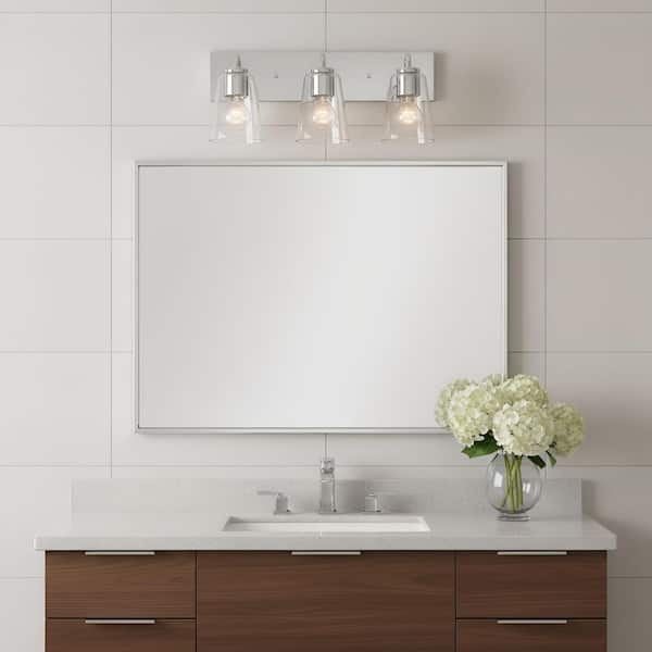 Miles 18 in. W x 8 in. H 3-Light Chrome Dimmable Large Bathroom Vanity Light with No Bulbs Included