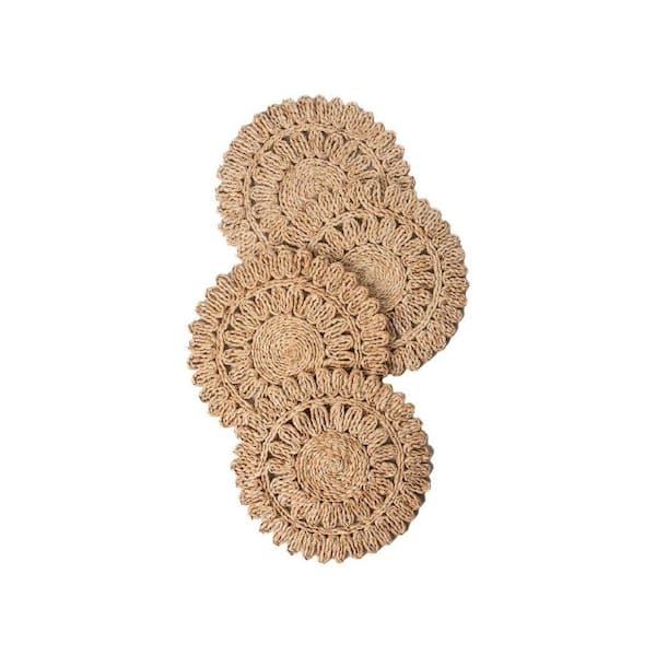 14 in. x 14 in. Brown Wicker Round Corn Husk Placemats (Set of 4)